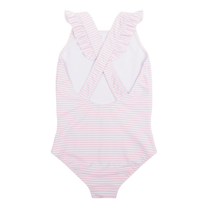 girls pink stripe crossover one piece