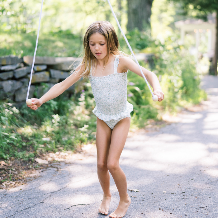 girls sea marsh floral ruffle smocked one piece
