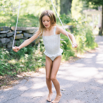 girls sea marsh floral ruffle smocked one piece