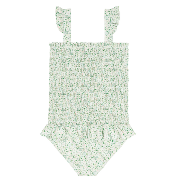 girls sea marsh floral ruffle smocked one piece