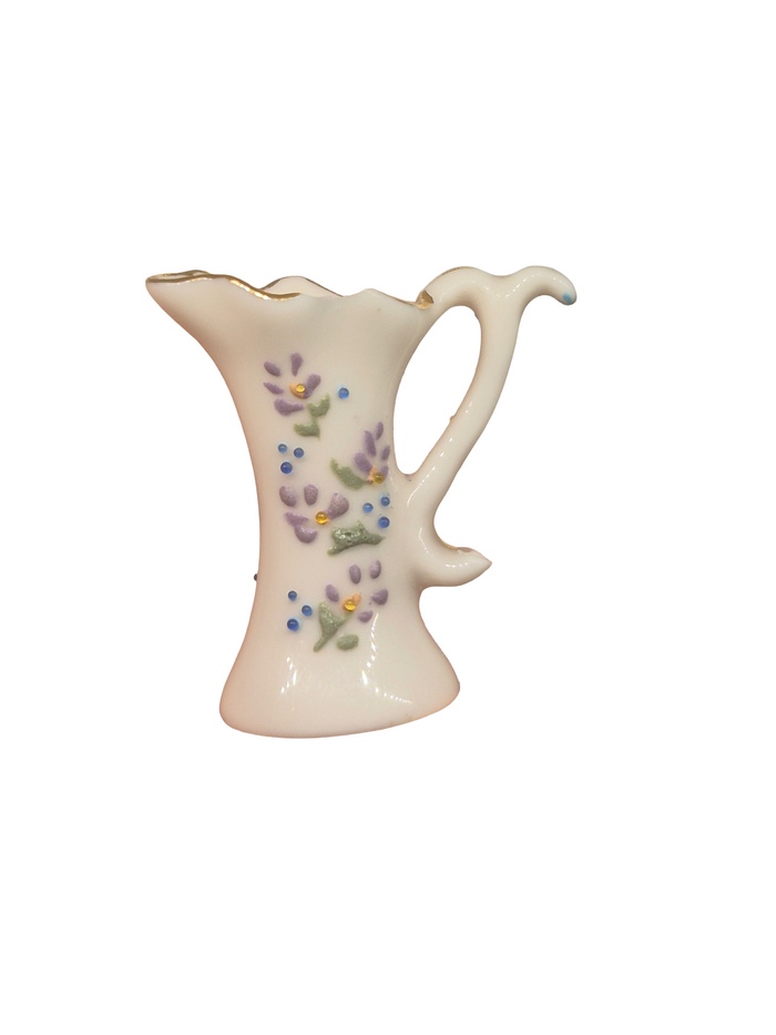 Glazed Porcelain Pitcher with Handpainted Flowers *HAS CHIP*