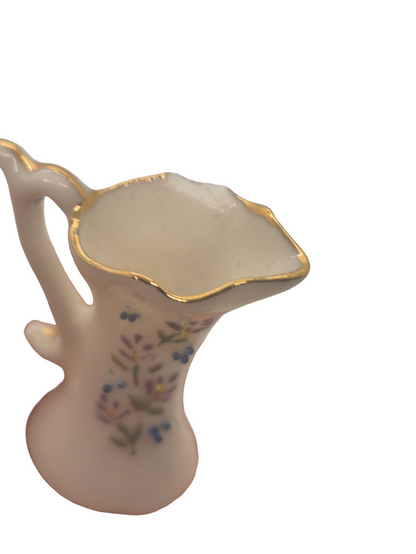 Glazed Porcelain Pitcher with Handpainted Flowers *HAS CHIP*