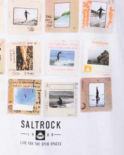 Collection of vintage-style photos with text and 'Saltrock' branding on a white background