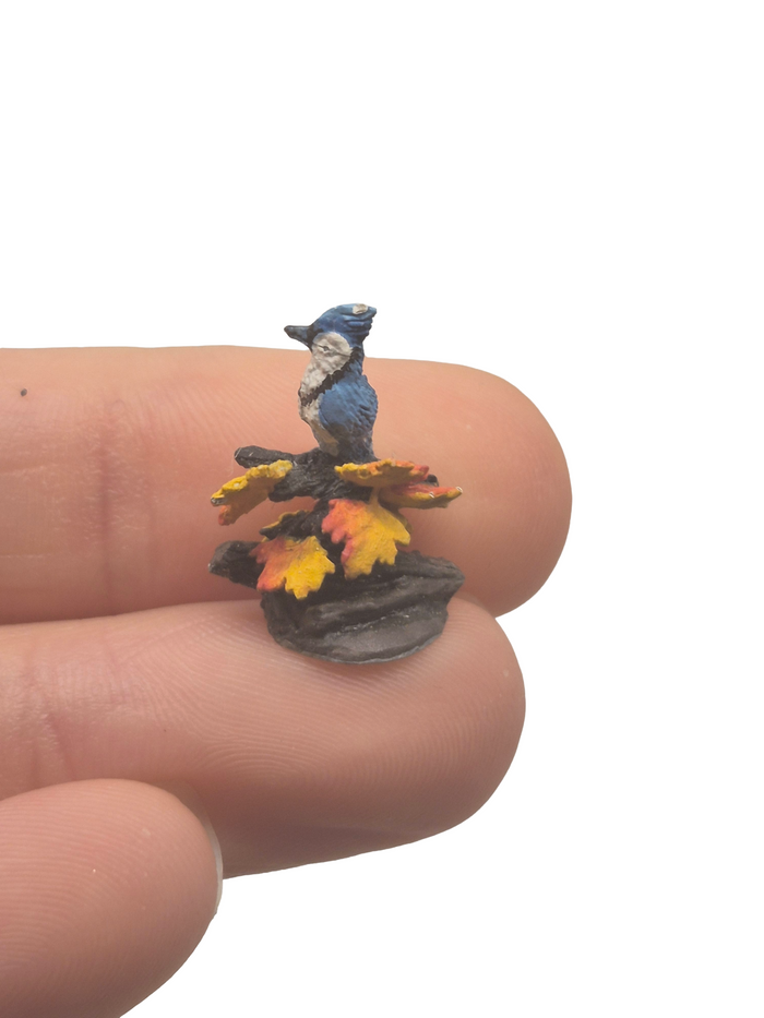 Goebel Olszewski – Porcelain Handpainted Blue Jay Sitting on Branch Figurine