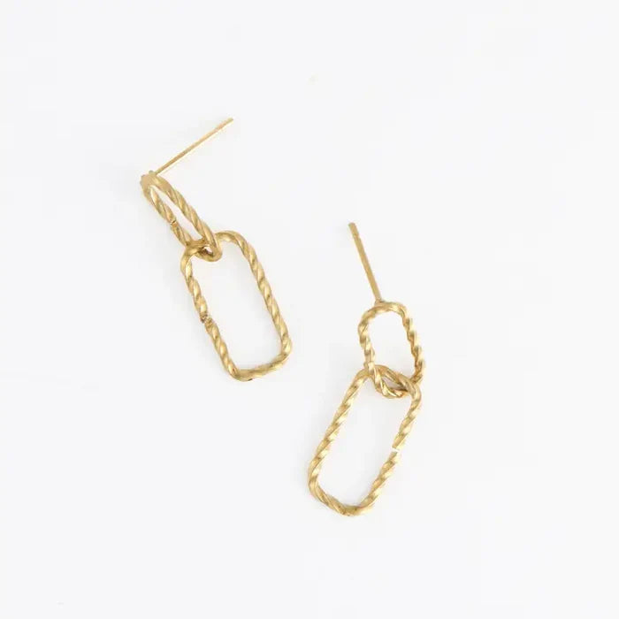 Gold Textured Oval Link Dangle Studs