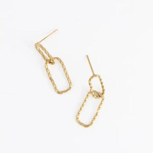 Gold Textured Oval Link Dangle Studs