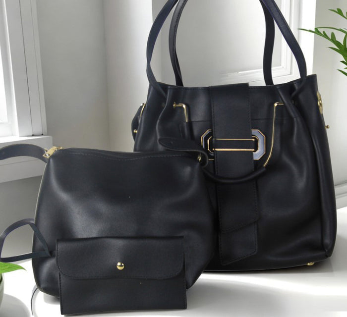 H1580 - Fashion Black 3pc Handbag Set