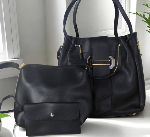 H1580 - Fashion Black 3pc Handbag Set
