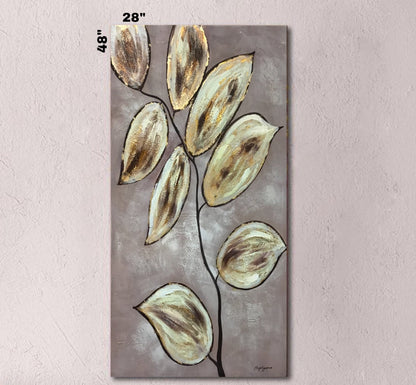 Handmade Oil Painting of Golden Leaves on Stretched Canvas