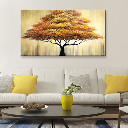 Handmade Oil Painting of Golden Tree on Stretched Canvas