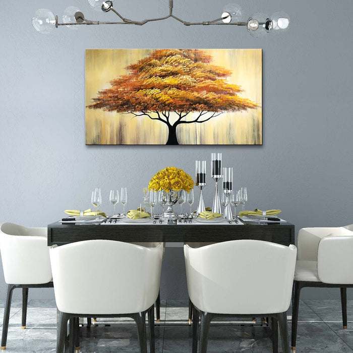 Handmade Oil Painting of Golden Tree on Stretched Canvas