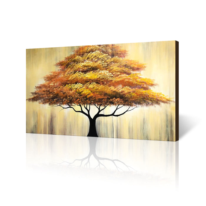 Handmade Oil Painting of Golden Tree on Stretched Canvas