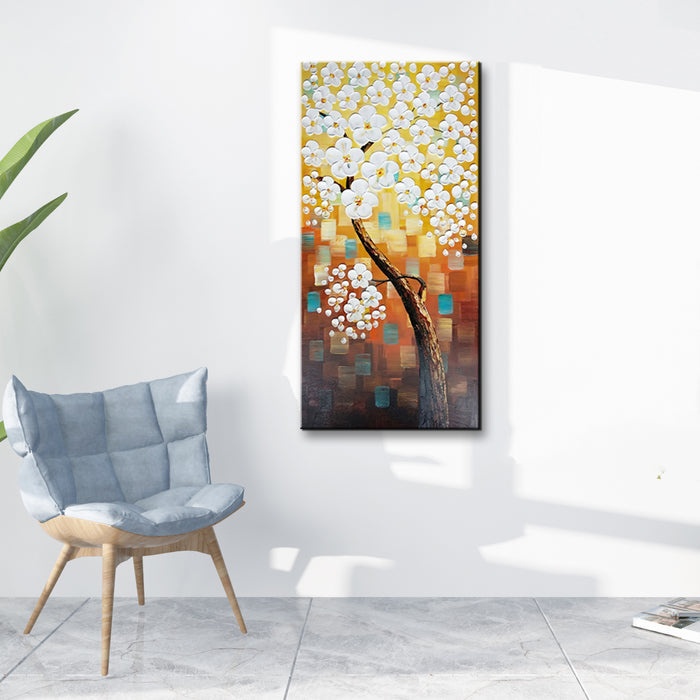Handmade Oil Painting of Large Vertical Flower in Light Brown on Stretched Canvas