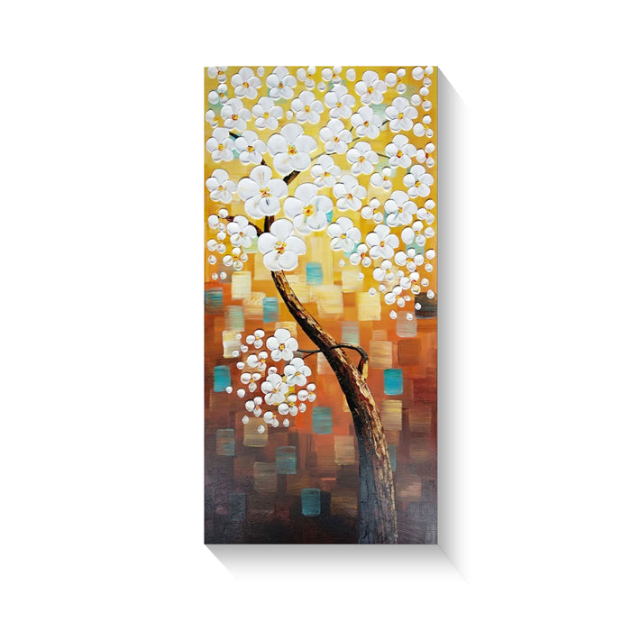 Handmade Oil Painting of Large Vertical Flower in Light Brown on Stretched Canvas
