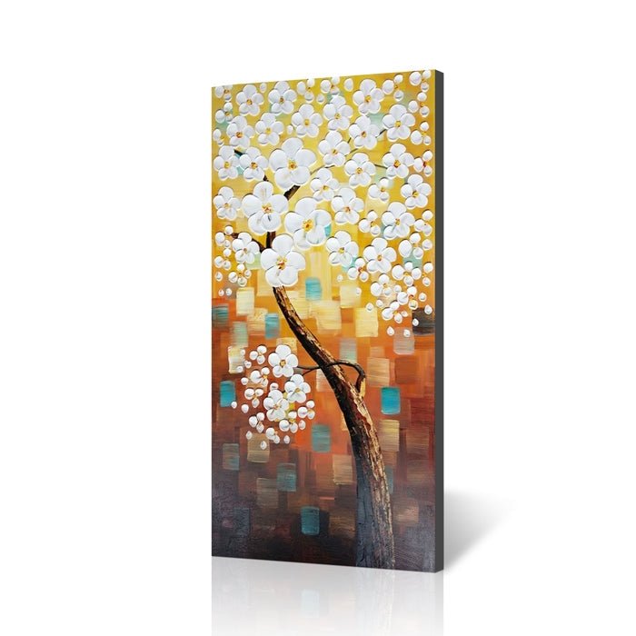 Handmade Oil Painting of Large Vertical Flower in Light Brown on Stretched Canvas