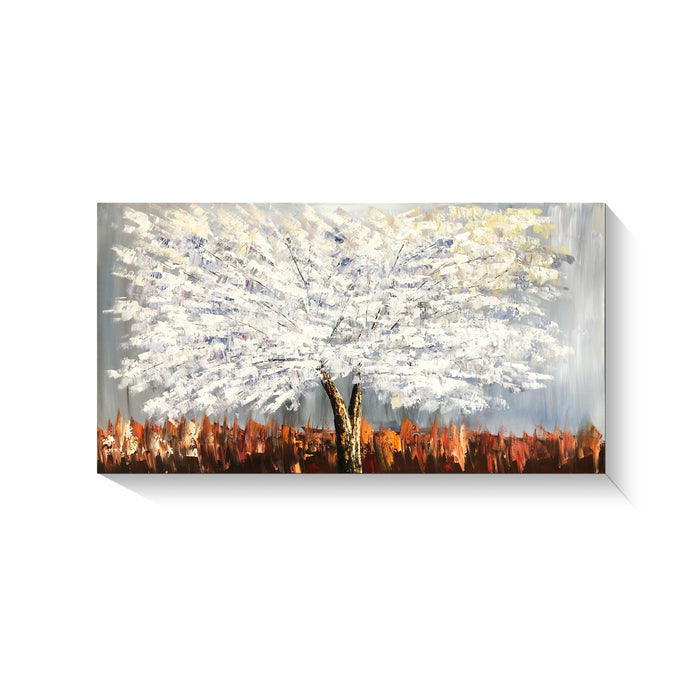Handmade Oil Painting of White Tree on Stretched Canvas