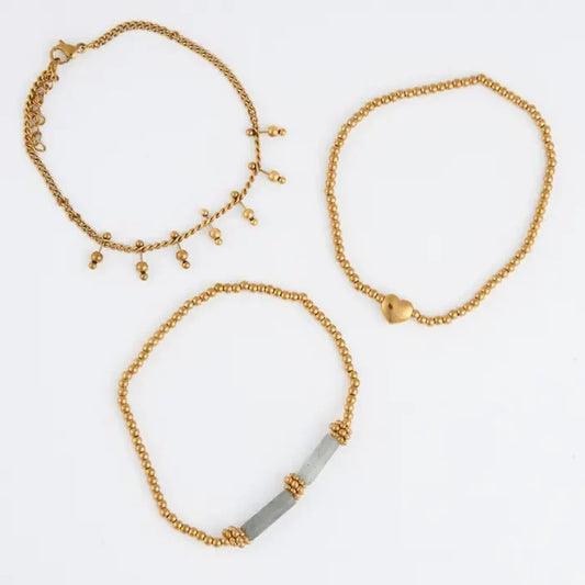 Heart Beaded Bracelet  - 3 Piece Set