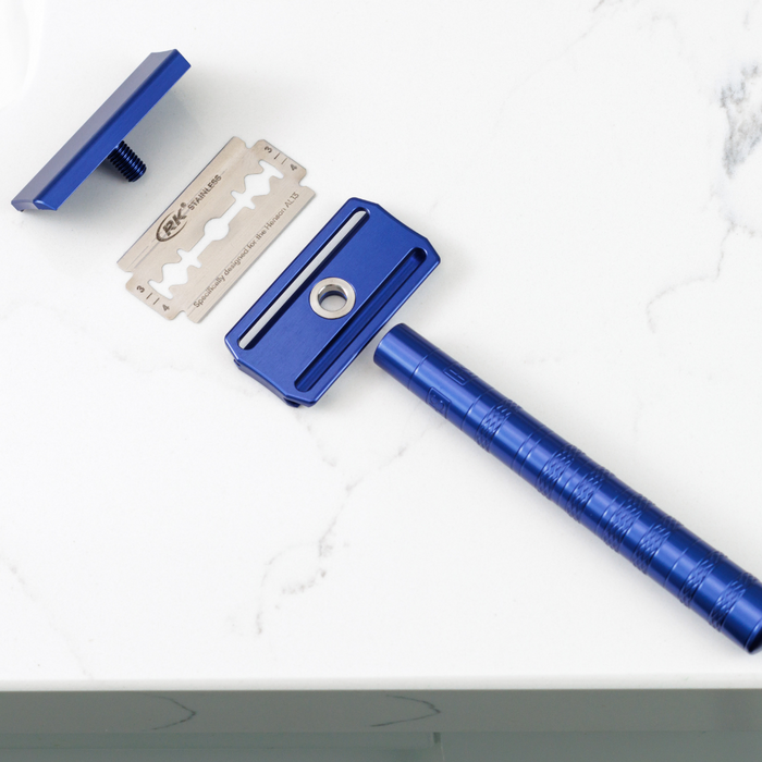 Henson Aluminum AL13 Steel Blue Mild Safety Razor.