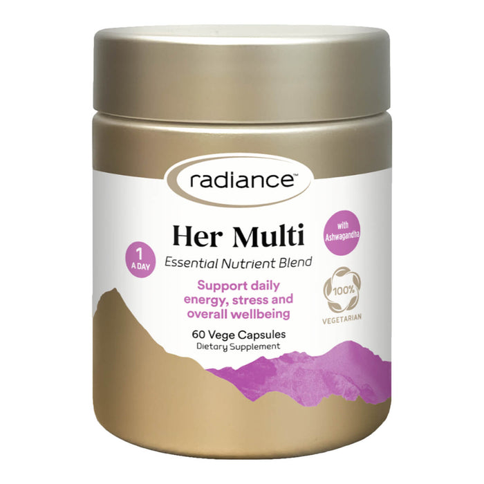 Radiance Her Multi supplement container on a white background