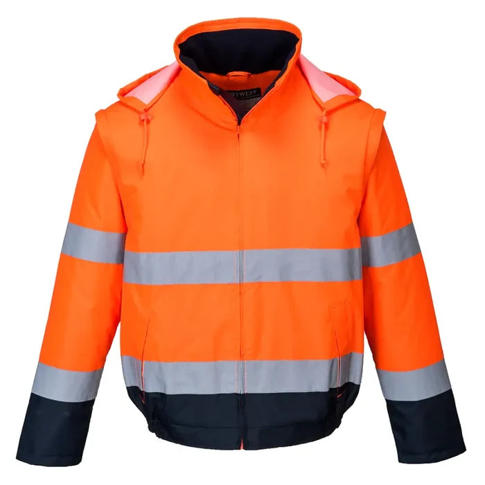 Portwest hi-vis 2-in-1 bomber jacket with chest pocket