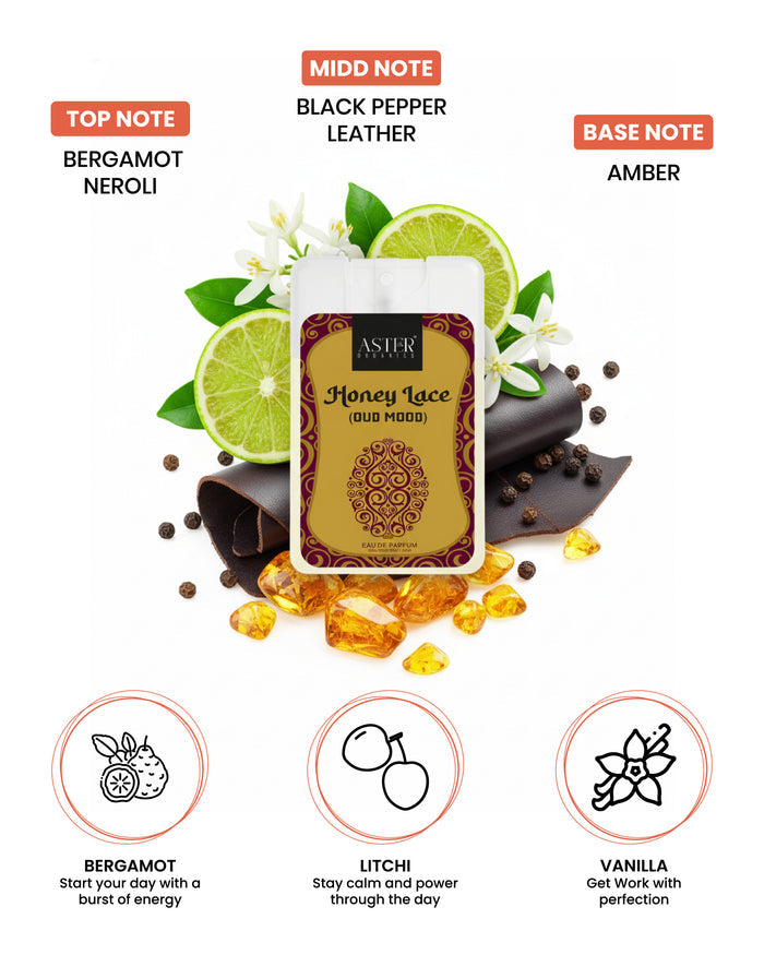 Pocket-sized perfume bottle with honey and lace design for Oud scent, 20ml