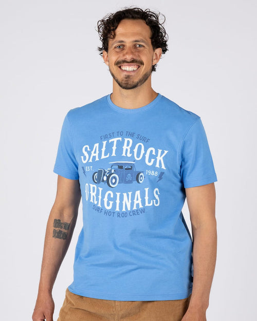 Hot Rod Mens Crew Short Sleeve T-Shirt in Bright Blue