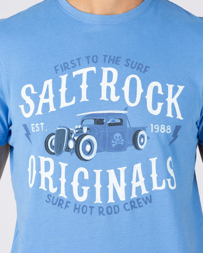 Hot Rod Mens Crew Short Sleeve T-Shirt in Bright Blue