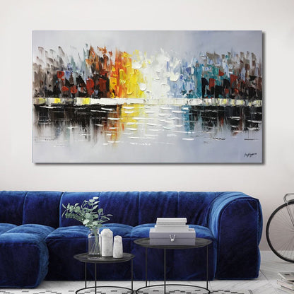 Huge Abstract Handmade Oil Painting on Stretched Canvas in Colors