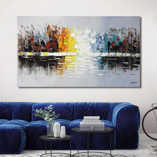 Huge Abstract Handmade Oil Painting on Stretched Canvas in Colors