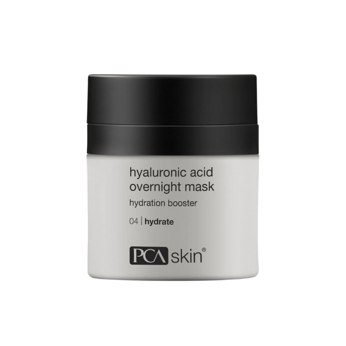 Container of Hyaluronic Acid Overnight Mask | PCA Skin hydration booster with black lid, designed for skincare hydration and overnight use.