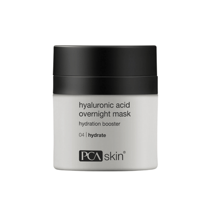 Container of Hyaluronic Acid Overnight Mask | PCA Skin hydration booster with black lid, designed for skincare hydration and overnight use.
