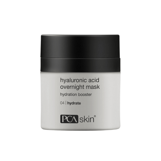 Container of Hyaluronic Acid Overnight Mask | PCA Skin hydration booster with black lid, designed for skincare hydration and overnight use.