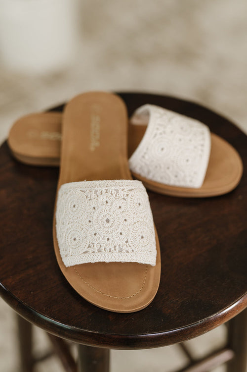 Imelda Off White Crocheted Slip On Sandal