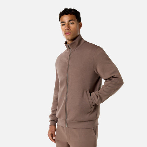 Interlock Full Zip Funnel Neck | Warm Brown