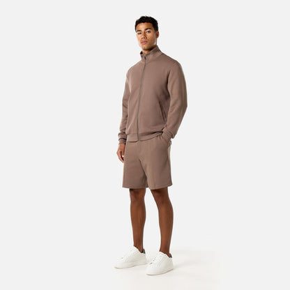 Interlock Full Zip Funnel Neck | Warm Brown