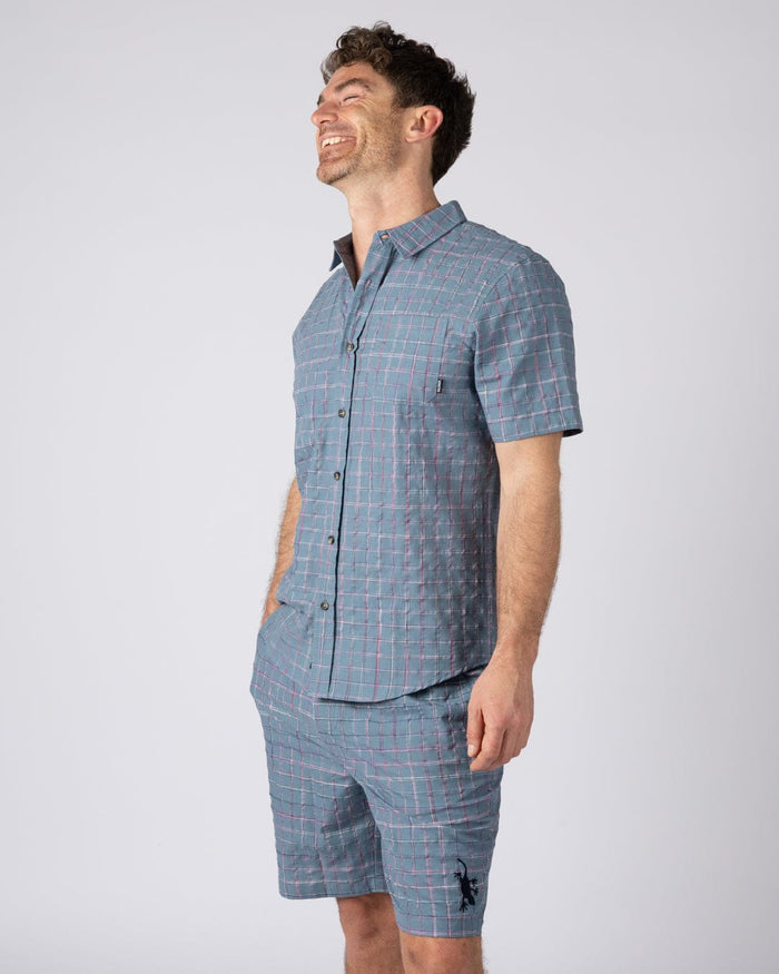 Isaad Mens Short Sleeve Shirt in Blue