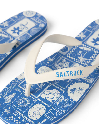 Island Tiles Womens Flip Flops in Bright Blue