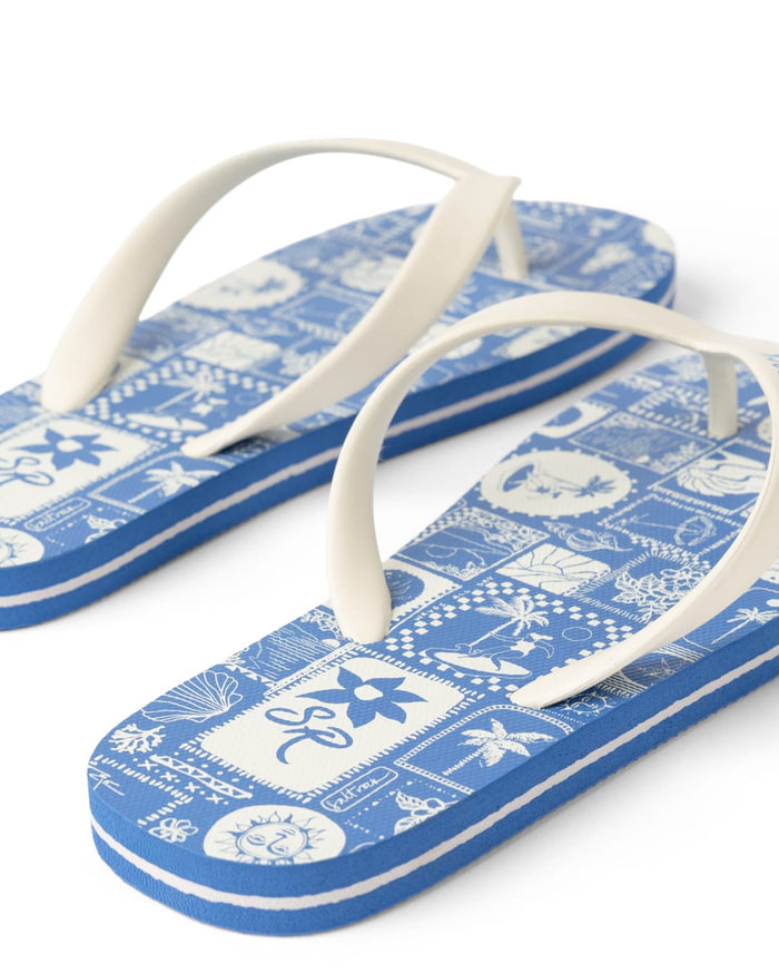 Island Tiles Womens Flip Flops in Bright Blue