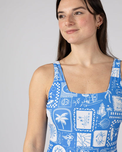 Island Tiles Womens Reversible Swimsuit in Blue