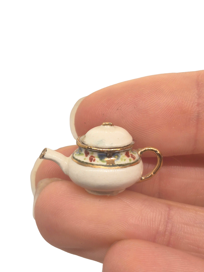 Jean Yingling – Glazed Ceramic Teapot with Floral Design and Golden Accents