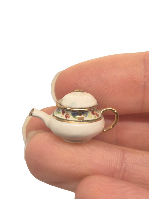 Jean Yingling – Glazed Ceramic Teapot with Floral Design and Golden Accents