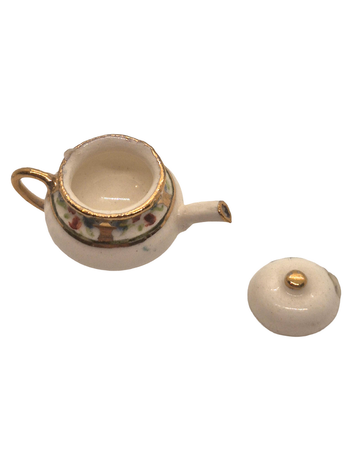 Jean Yingling – Glazed Ceramic Teapot with Floral Design and Golden Accents
