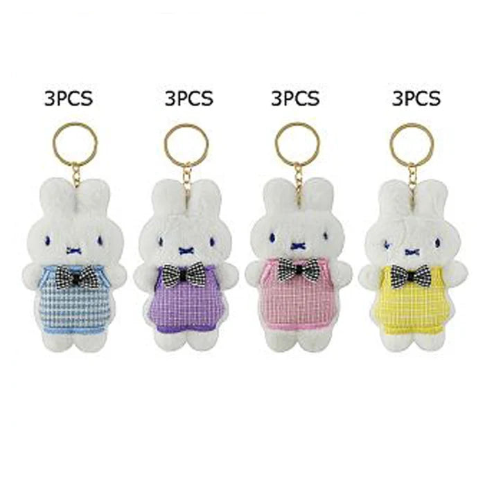 Kawaii Plush Bunny Keychain – Pastel Checkered Overalls Edition KC-73453M
