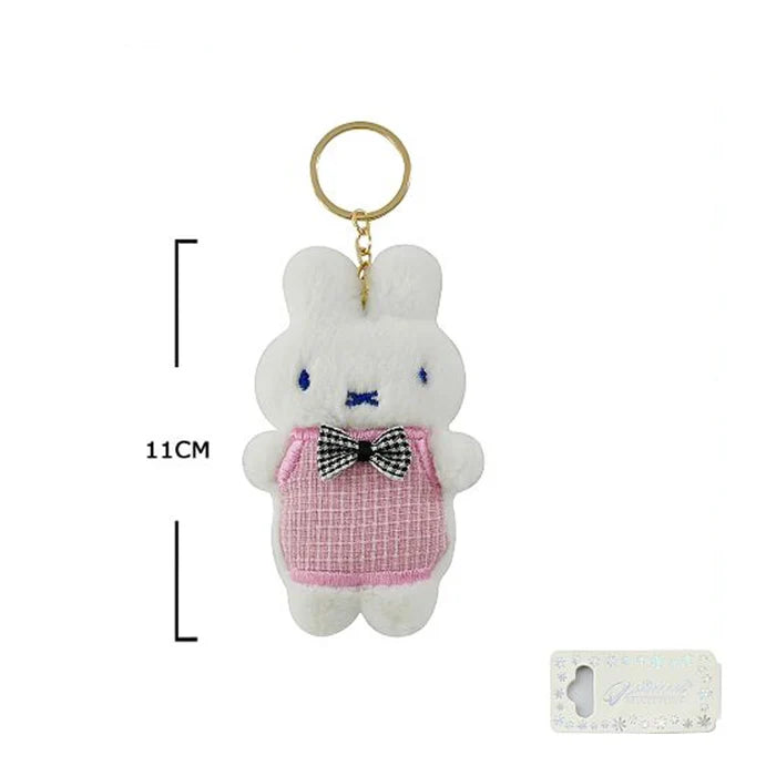 Kawaii Plush Bunny Keychain – Pastel Checkered Overalls Edition KC-73453M