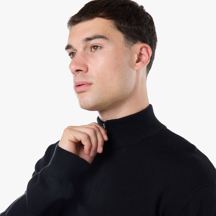 Knit 1/4 Zip Funnel Neck | Black