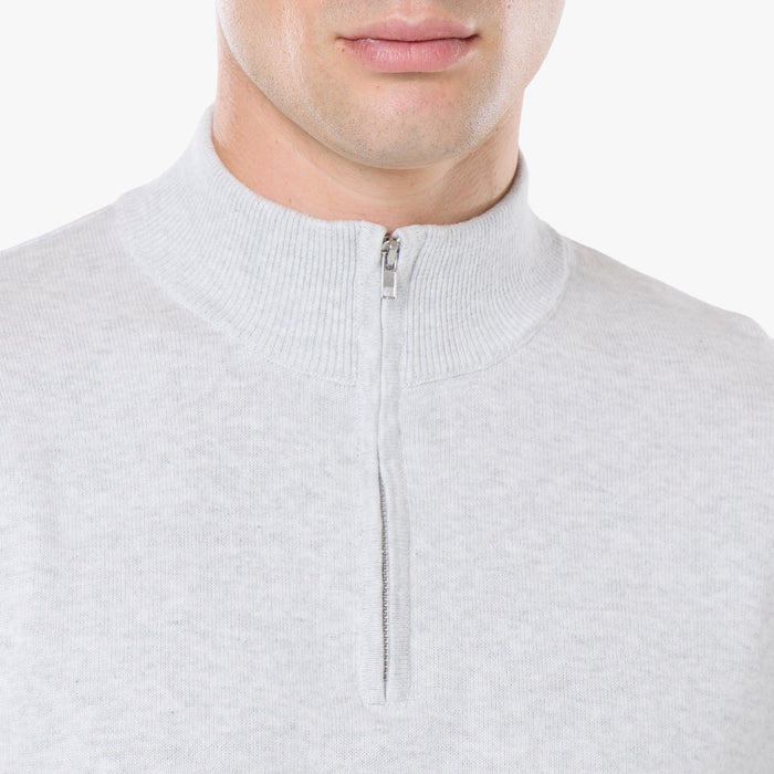 Knit 1/4 Zip Funnel Neck | Grey Marl