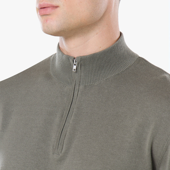 Knit 1/4 Zip Funnel Neck | Olive