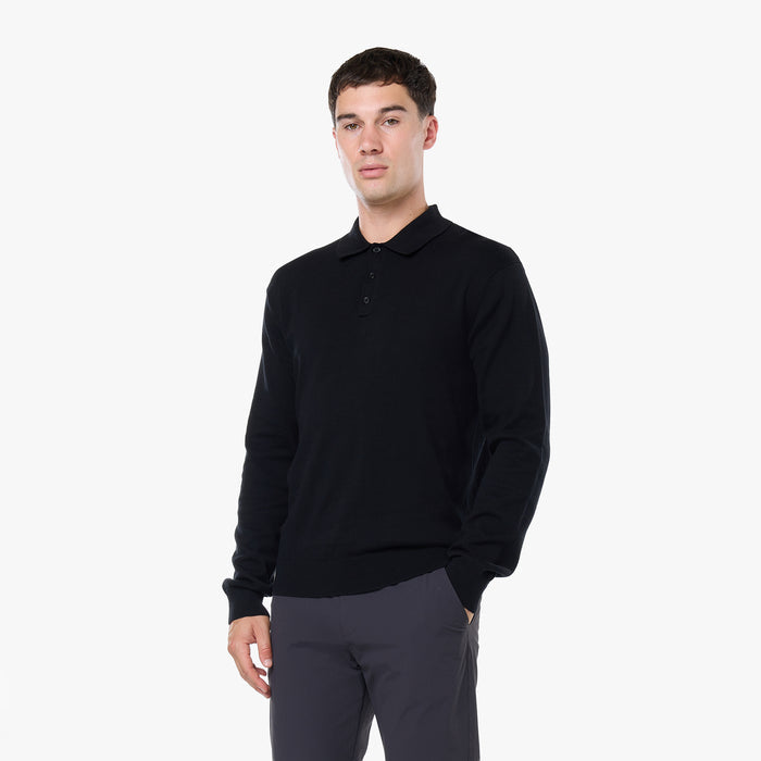 Knit Long Sleeve Polo | Black