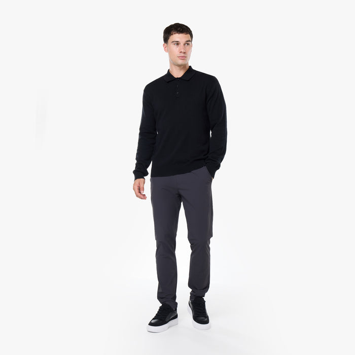 Knit Long Sleeve Polo | Black