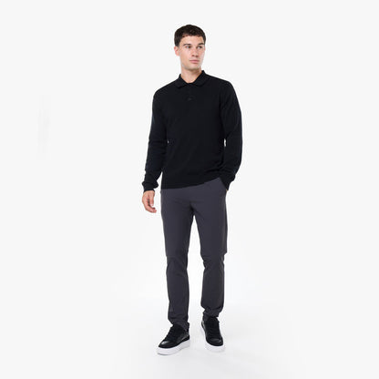 Knit Long Sleeve Polo | Black